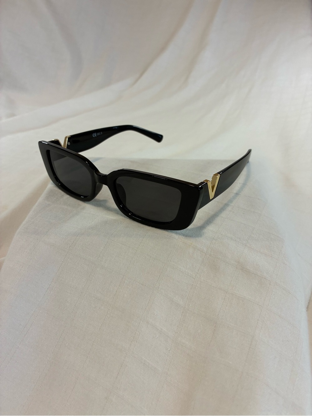 Black Rectangular Women's Sunglasses with Gold Accent